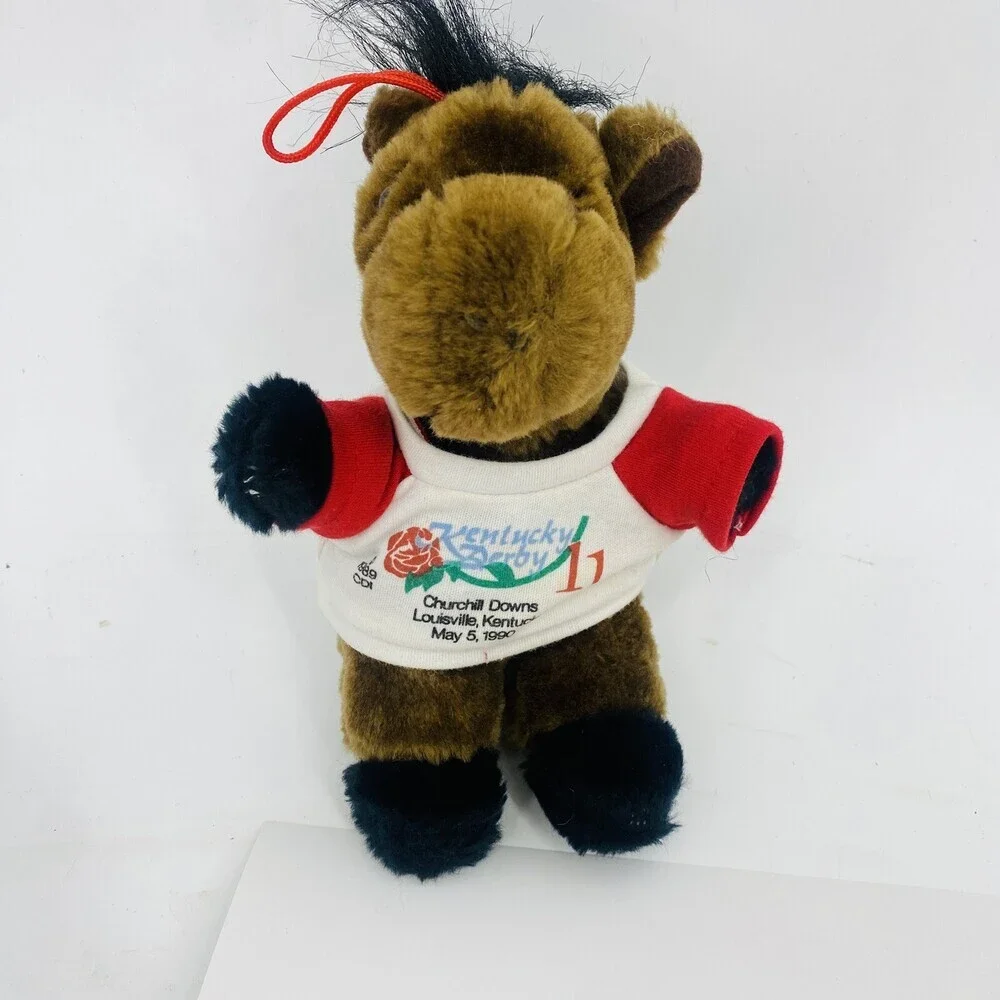2- '90 Kentucky Derby Stuffed Horse Ornament Churchill Downs Souvenirs Red Green